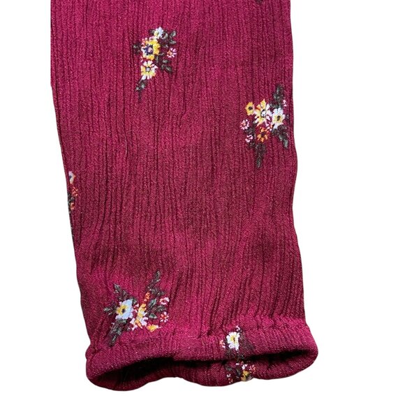 Lee Womens Floral Print Blouse Medium 100%‎ Rayon Burgundy V-Neck Long Sleeve - Picture 4 of 11